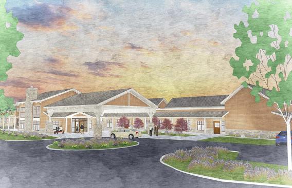 An artist's illustration of the Jack Byrne Center for Palliative and Hospice Care