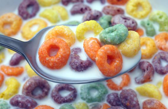 Bowl of colorful cereal