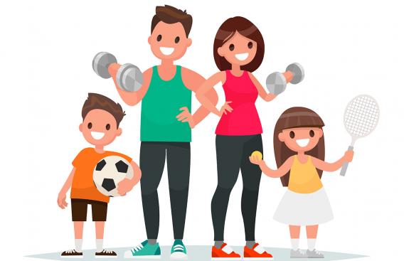 Cartoon image of a family exercising