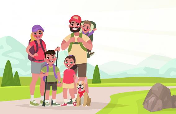 Cartoon image of family hiking