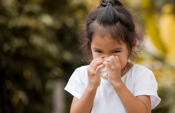Child with a facial tissue