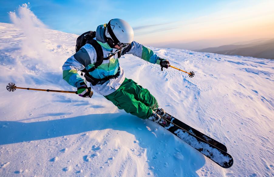 Skier wearing a helmet